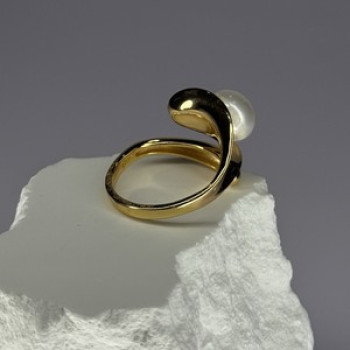 925 Sterling Silver Gold Plated Pearl Ring Size Adjustable