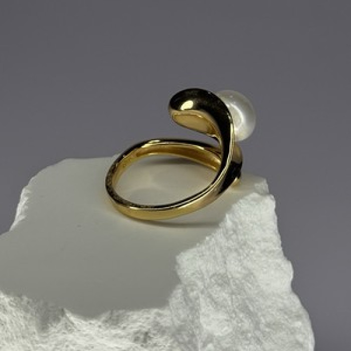 925 Sterling Silver Gold Plated Pearl Ring Size Adjustable