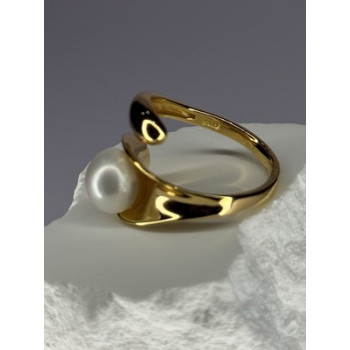 925 STERLING SILVER GOLD PLATED PEARL RING SIZE ADJUSTABLE