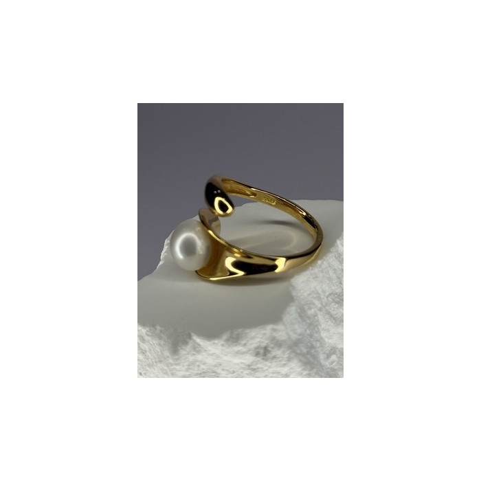 925 STERLING SILVER GOLD PLATED PEARL RING SIZE ADJUSTABLE