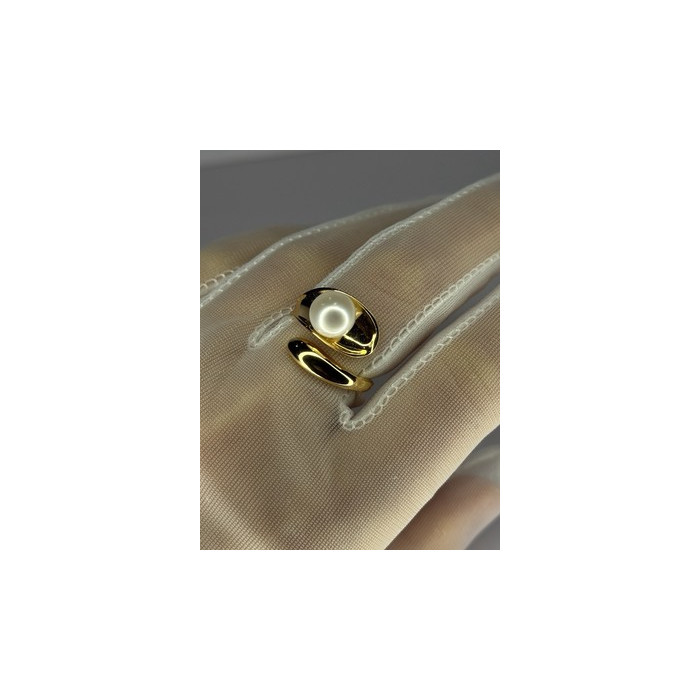 925 STERLING SILVER GOLD PLATED PEARL RING SIZE ADJUSTABLE