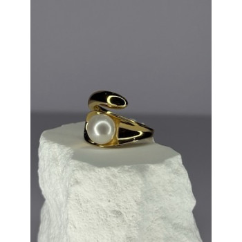 925 STERLING SILVER GOLD PLATED PEARL RING SIZE ADJUSTABLE