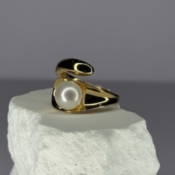 925 Sterling Silver Gold Plated Pearl Ring Size Adjustable