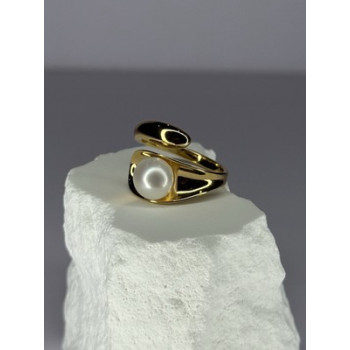 925 STERLING SILVER GOLD PLATED PEARL RING SIZE ADJUSTABLE
