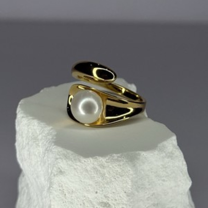 925 Sterling Silver Gold Plated Pearl Ring Size Adjustable