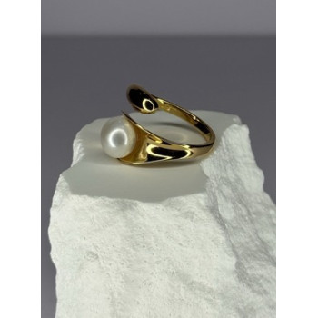 925 STERLING SILVER GOLD PLATED PEARL RING SIZE ADJUSTABLE