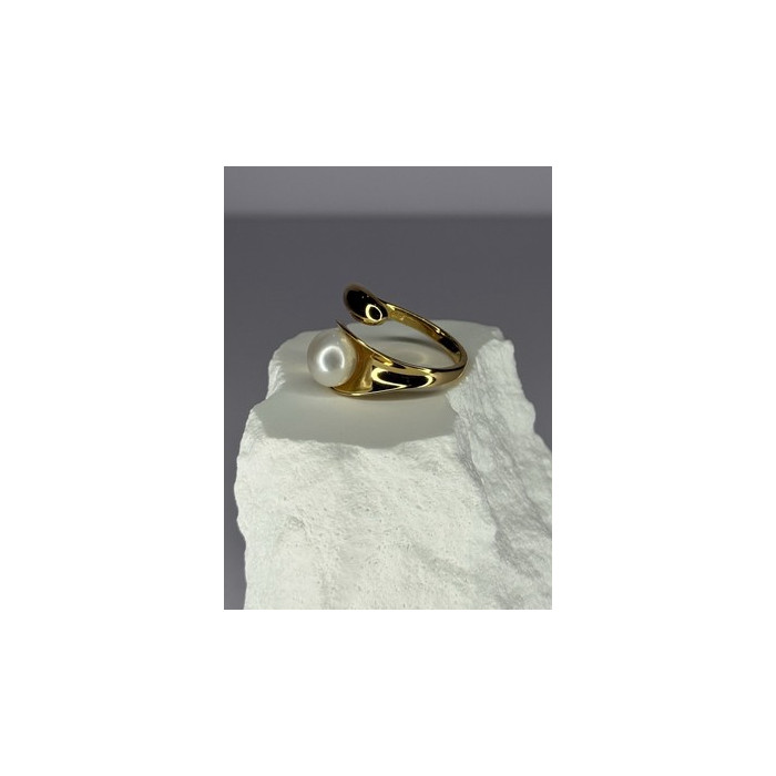 925 STERLING SILVER GOLD PLATED PEARL RING SIZE ADJUSTABLE
