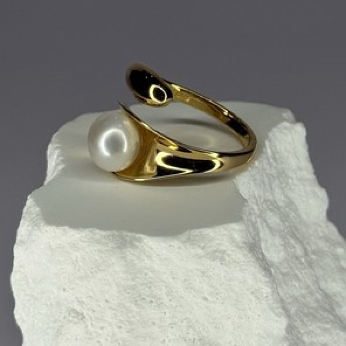925 Sterling Silver Gold Plated Pearl Ring Size Adjustable