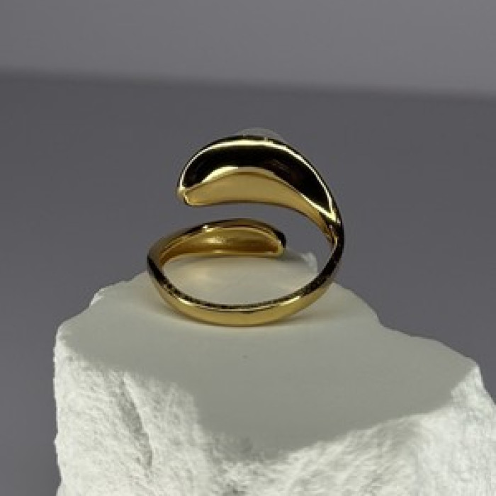 925 Sterling Silver Gold Plated Pearl Ring Size Adjustable
