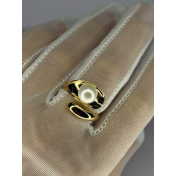 925 STERLING SILVER GOLD PLATED PEARL RING SIZE ADJUSTABLE