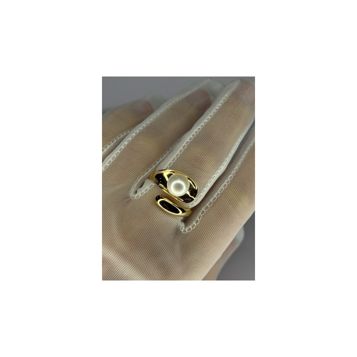 925 STERLING SILVER GOLD PLATED PEARL RING SIZE ADJUSTABLE