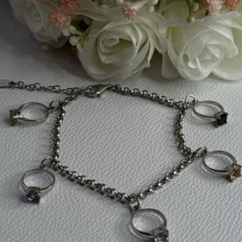 925 Sterling Silver Bracelet Multicolor Gemstones Length 8, 9 Inch