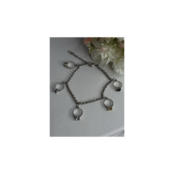 925 Sterling Silver Bracelet Multicolor Gemstones Length 8, 9 Inch