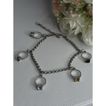 925 Sterling Silver Bracelet Multicolor Gemstones Length 8, 9 Inch