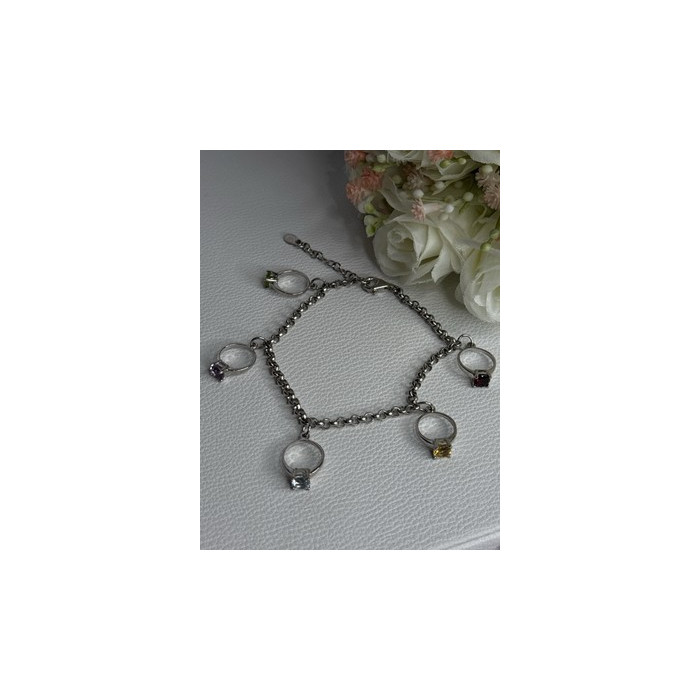 925 Sterling Silver Bracelet Multicolor Gemstones Length 8, 9 Inch