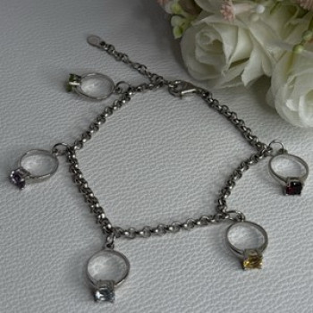 925 Sterling Silver Bracelet Multicolor Gemstones Length 8, 9 Inch