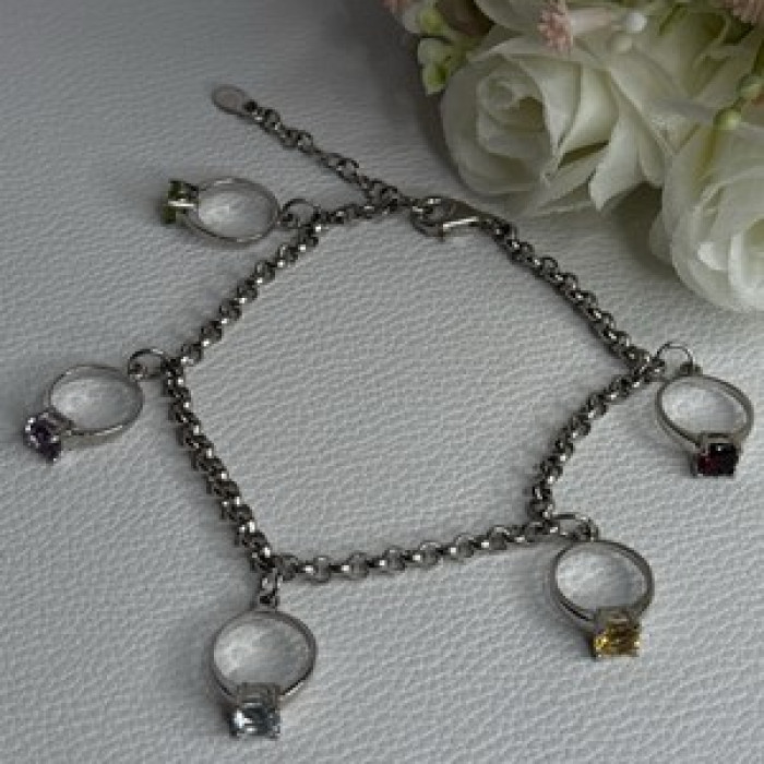 925 Sterling Silver Bracelet Multicolor Gemstones Length 8, 9 Inch