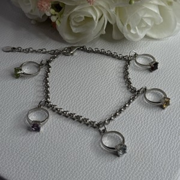 925 Sterling Silver Bracelet Multicolor Gemstones Length 8, 9 Inch