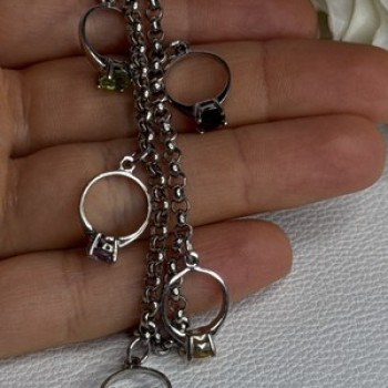925 Sterling Silver Bracelet Multicolor Gemstones Length 8, 9 Inch