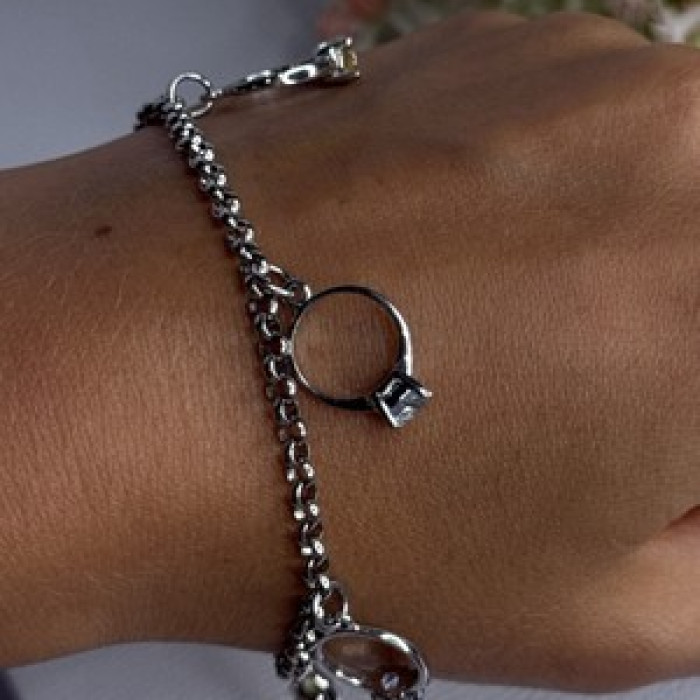 925 Sterling Silver Bracelet Multicolor Gemstones Length 8, 9 Inch