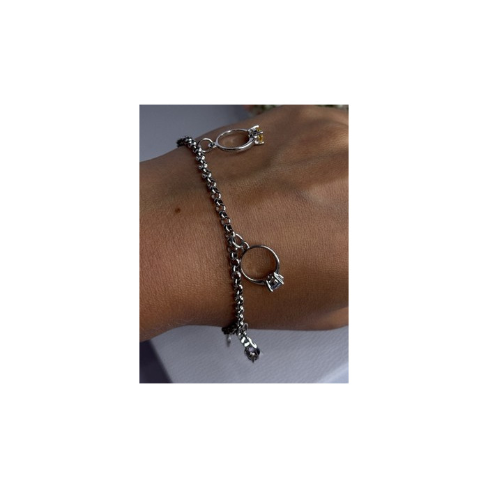 925 Sterling Silver Bracelet Multicolor Gemstones Length 8, 9 Inch