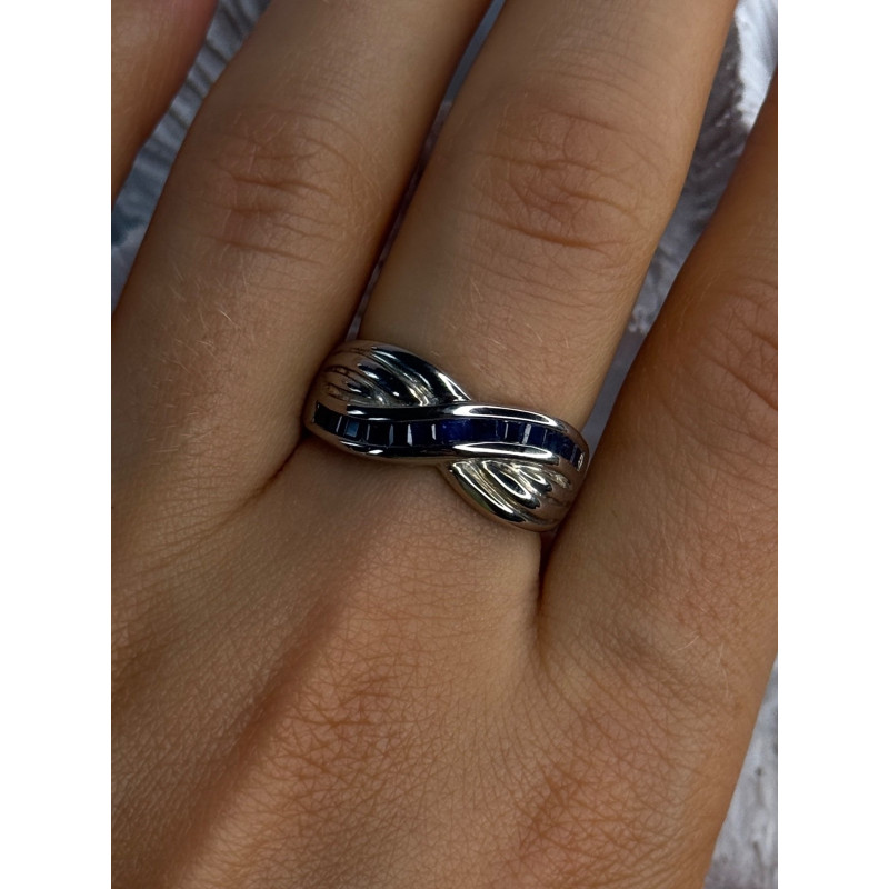 925 Sterling Silver Sapphire Ring Size 8