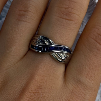 925 Sterling Silver Sapphire Ring Size 8
