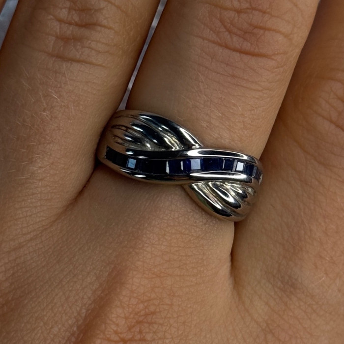 925 Sterling Silver Sapphire Ring Size 8