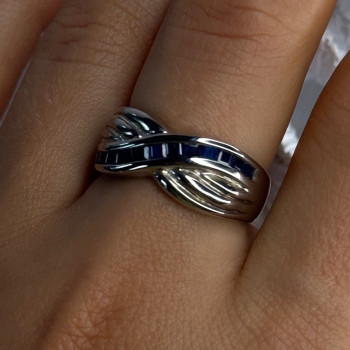 925 Sterling Silver Sapphire Ring Size 8
