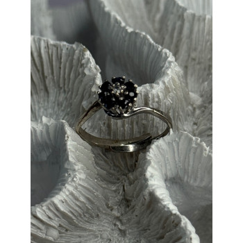 925 Sterling Silver Blue & White Sapphire Flower Ring Sizable