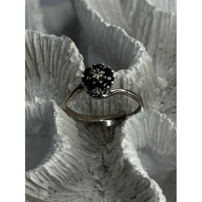 925 Sterling Silver Blue & White Sapphire Flower Ring Sizable