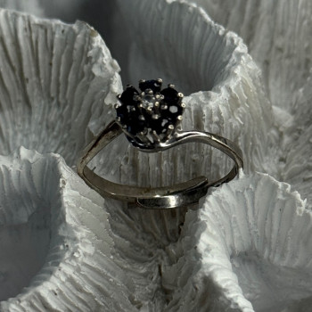 925 Sterling Silver Blue & White Sapphire Flower Ring Sizable