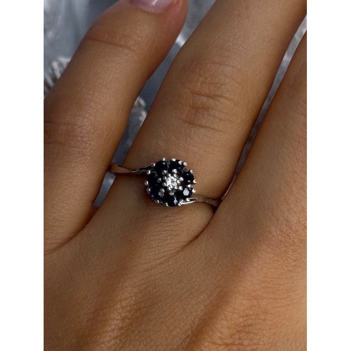 925 Sterling Silver Blue & White Sapphire Flower Ring Sizable