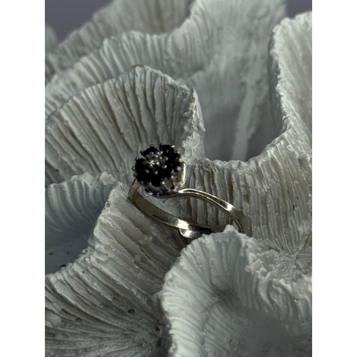 925 Sterling Silver Blue & White Sapphire Flower Ring Sizable