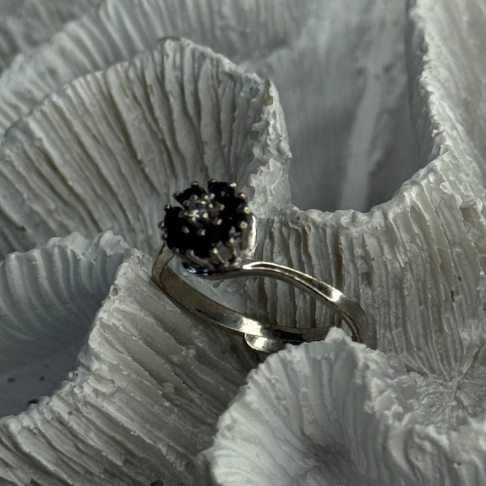 925 Sterling Silver Blue & White Sapphire Flower Ring Sizable