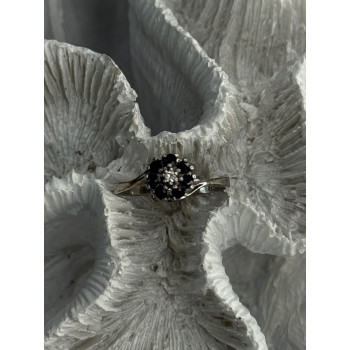 925 Sterling Silver Blue & White Sapphire Flower Ring Sizable