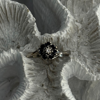 925 Sterling Silver Blue & White Sapphire Flower Ring Sizable