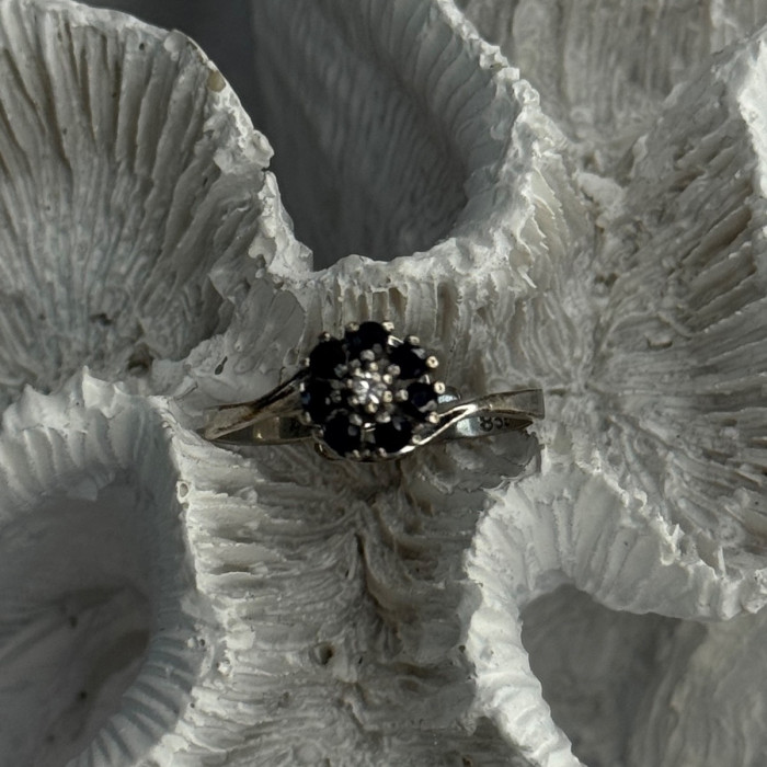 925 Sterling Silver Blue & White Sapphire Flower Ring Sizable