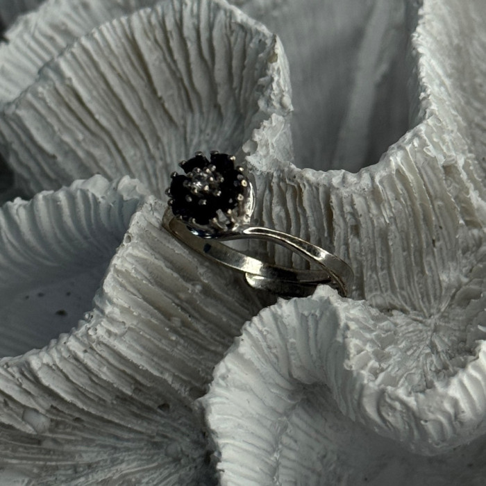 925 Sterling Silver Blue & White Sapphire Flower Ring Sizable