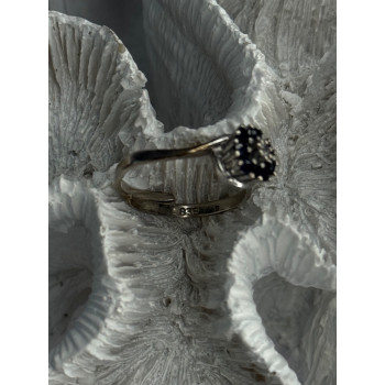 925 Sterling Silver Blue & White Sapphire Flower Ring Sizable