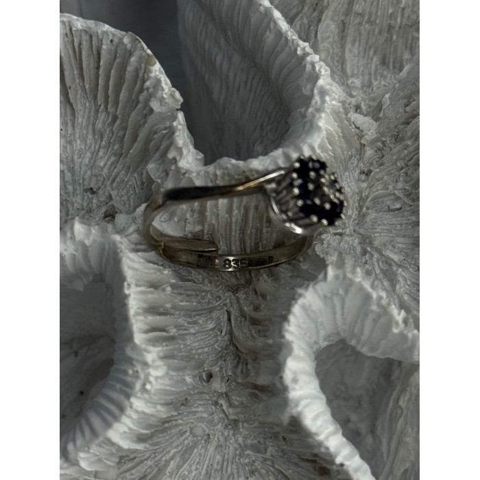 925 Sterling Silver Blue & White Sapphire Flower Ring Sizable