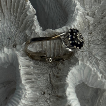 925 Sterling Silver Blue & White Sapphire Flower Ring Sizable