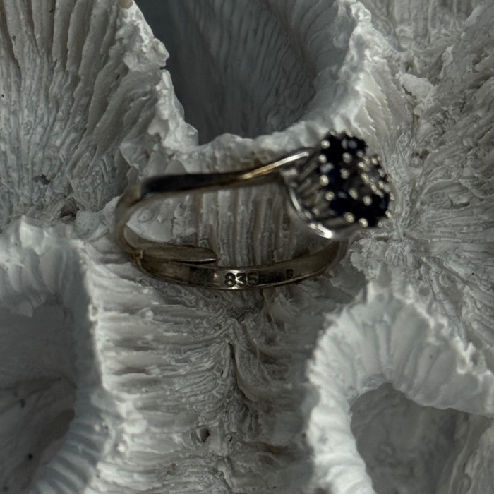 925 Sterling Silver Blue & White Sapphire Flower Ring Sizable