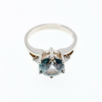 925 Sterling Silver Aquamarine & CZ Ring Size 7