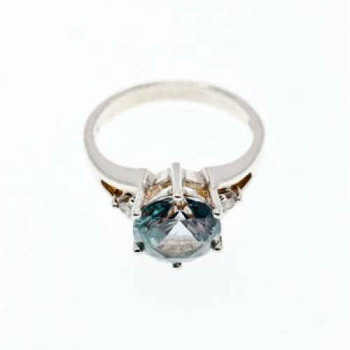 925 Sterling Silver Aquamarine & CZ Ring Size 7