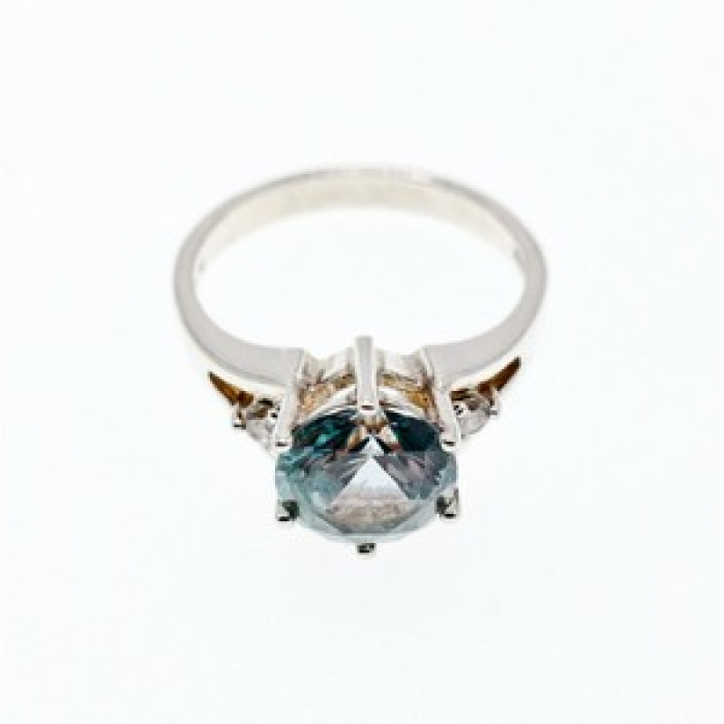 925 Sterling Silver Aquamarine & CZ Ring Size 7
