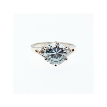 925 Sterling Silver Aquamarine & CZ Ring Size 7