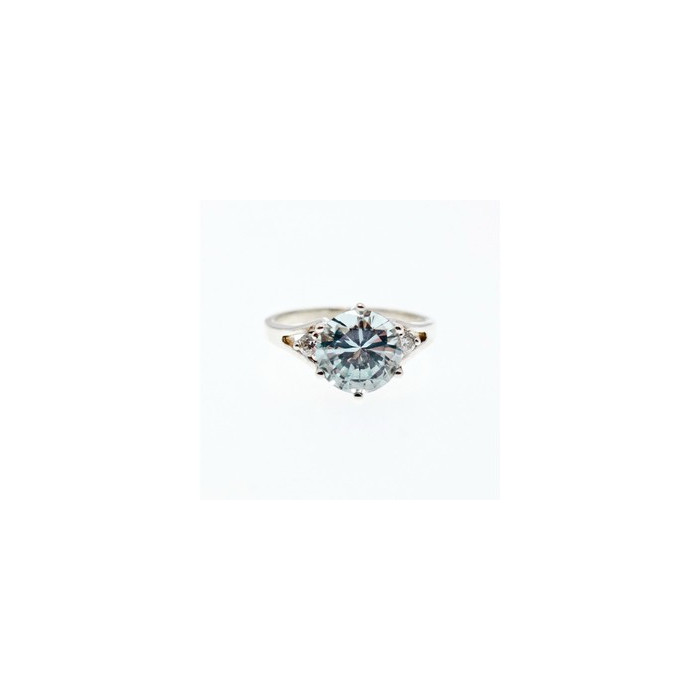 925 Sterling Silver Aquamarine & CZ Ring Size 7
