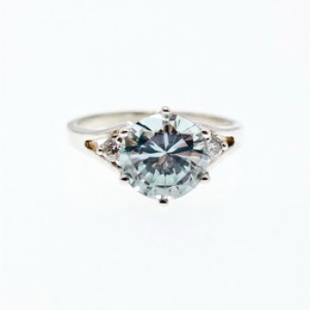 925 Sterling Silver Aquamarine & CZ Ring Size 7