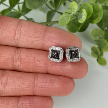 925 Sterling Silver Black Spinel Stud Earrings